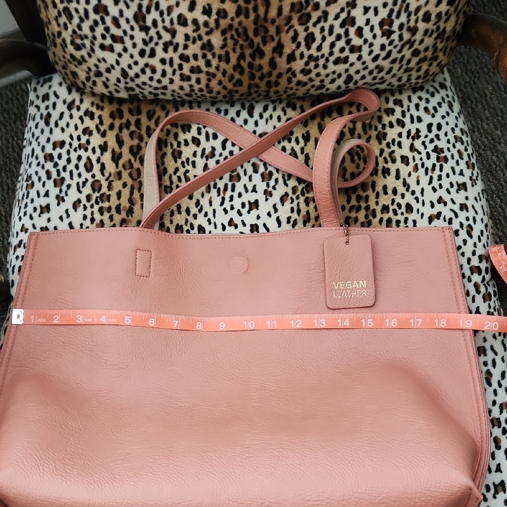 Peach Color Vegan Leather Tote Bag with Structured Design - Picture 2 of 6